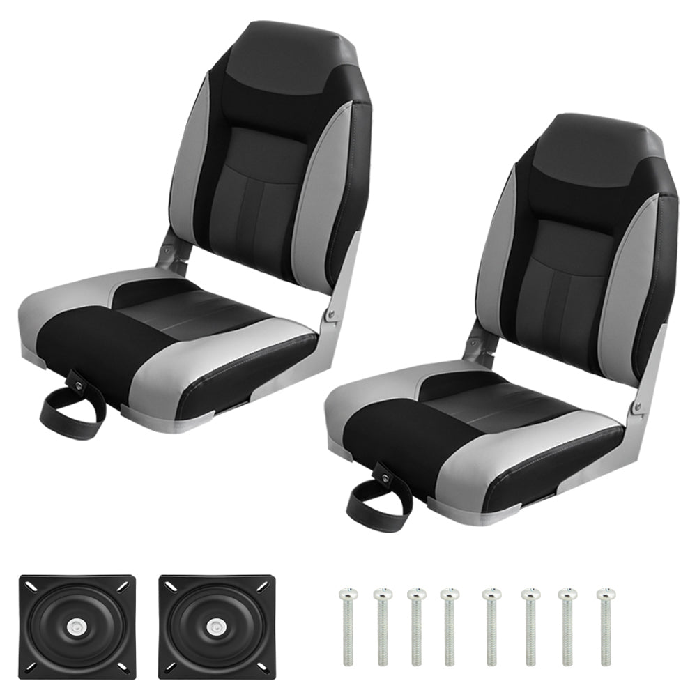 Boat Seats – 2PCS Folding Marine Helm Captain Chairs with Swivel Bases