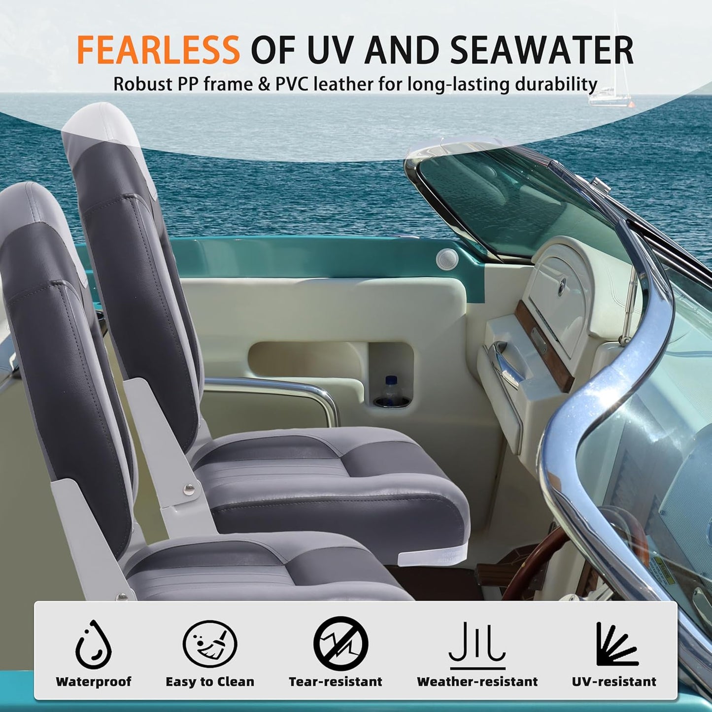Boat Seats – 2PCS Folding Marine Helm Captain Chairs with Swivel Bases
