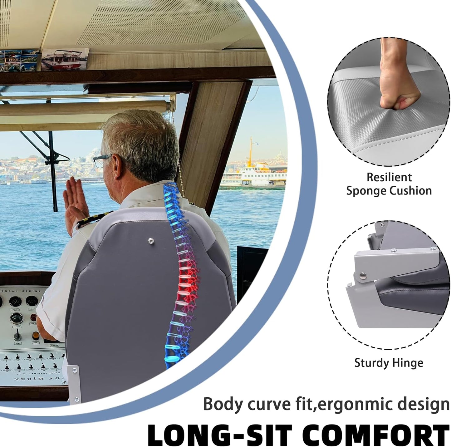 Boat Seats – 2PCS Folding Marine Helm Captain Chairs with Swivel Bases
