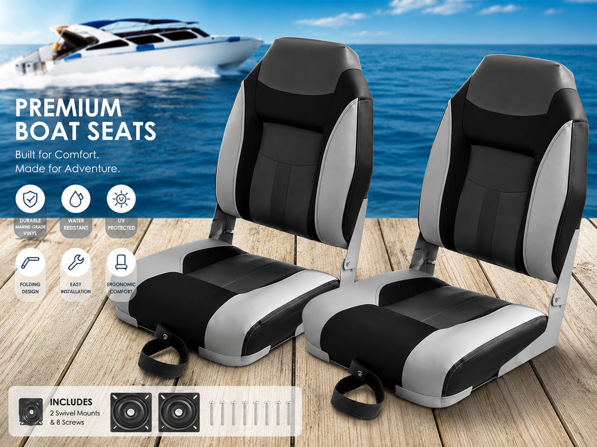 Boat Seats – 2PCS Folding Marine Helm Captain Chairs with Swivel Bases