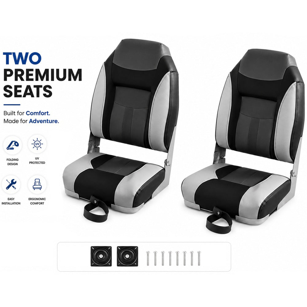 Boat Seats – 2PCS Folding Marine Helm Captain Chairs with Swivel Bases