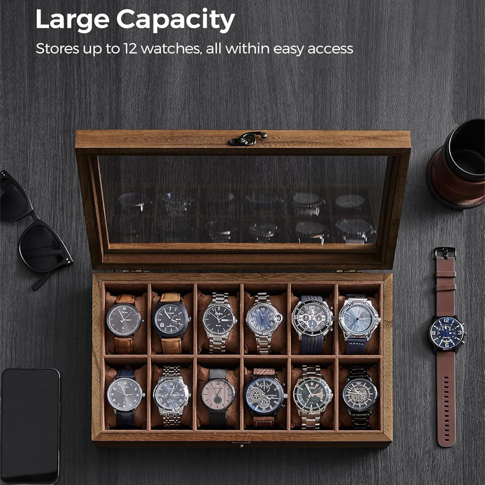 12 Slot Watch Box Organiser- Rustic Walnut