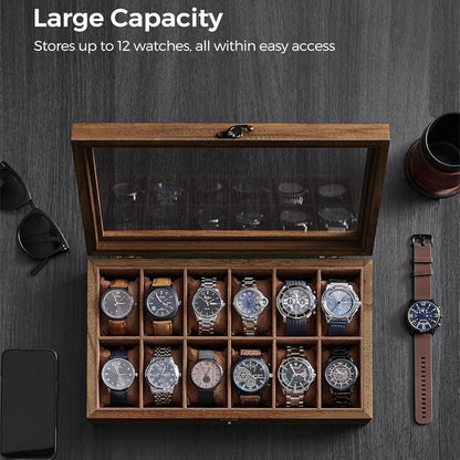 12 Slot Watch Box Organiser- Rustic Walnut
