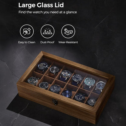 12 Slot Watch Box Organiser- Rustic Walnut
