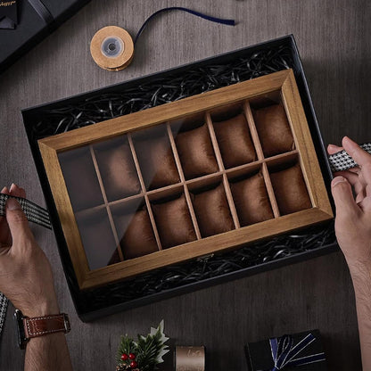 12 Slot Watch Box Organiser- Rustic Walnut