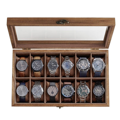 12 Slot Watch Box Organiser- Rustic Walnut
