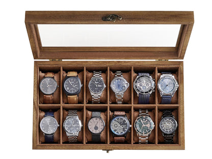 12 Slot Watch Box Organiser- Rustic Walnut