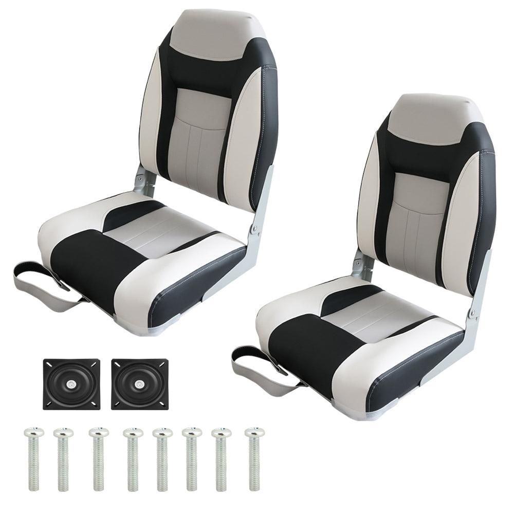 Boat Seats – 2PCS Folding Marine Helm Captain Chairs with Swivel Bases