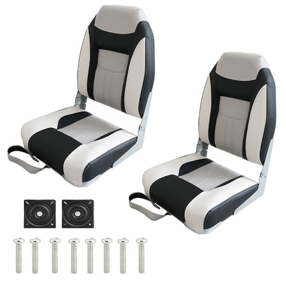 Boat Seats – 2PCS Folding Marine Helm Captain Chairs with Swivel Bases