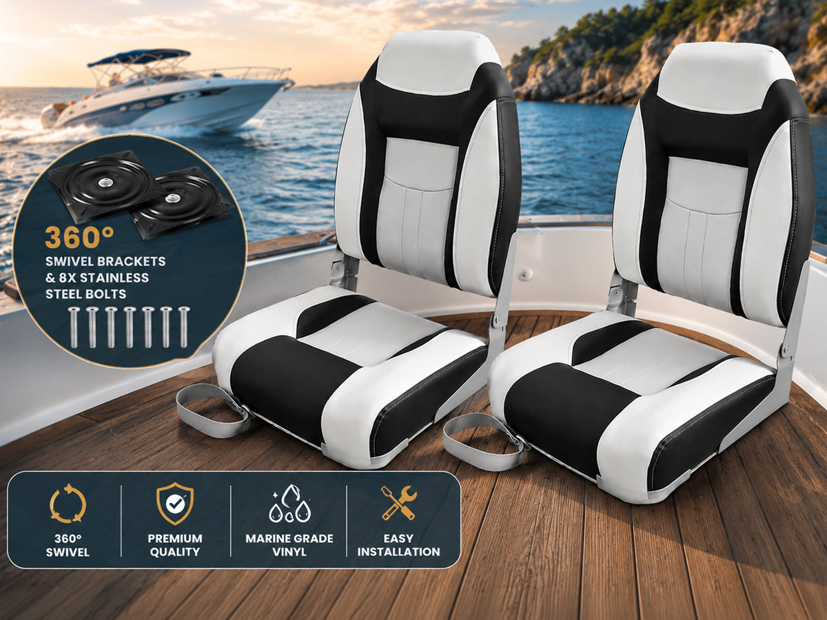 Boat Seats – 2PCS Folding Marine Helm Captain Chairs with Swivel Bases