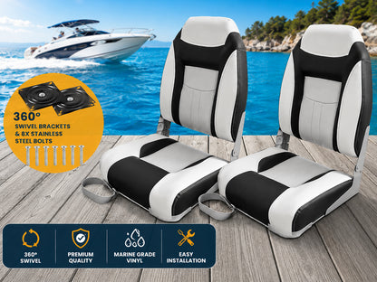 Boat Seats – 2PCS Folding Marine Helm Captain Chairs with Swivel Bases