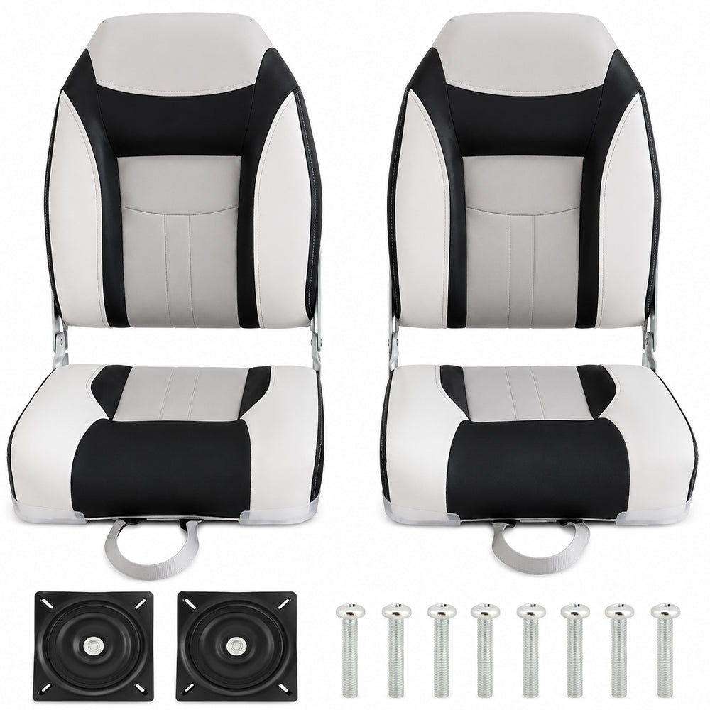 Boat Seats – 2PCS Folding Marine Helm Captain Chairs with Swivel Bases
