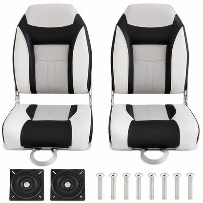 Boat Seats – 2PCS Folding Marine Helm Captain Chairs with Swivel Bases