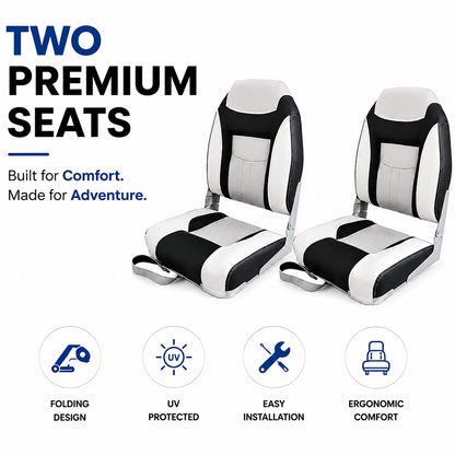 Boat Seats – 2PCS Folding Marine Helm Captain Chairs with Swivel Bases