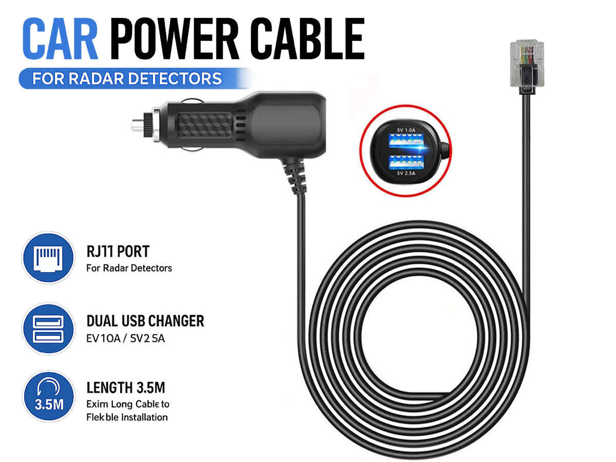 3.5M RJ11 Power Cable Cord for Uniden Escort Beltronics Valentine V1 Radar