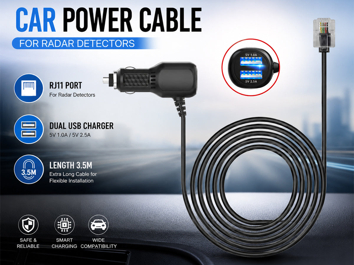 3.5M RJ11 Power Cable Cord for Uniden Escort Beltronics Valentine V1 Radar