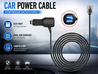 3.5M RJ11 Power Cable Cord for Uniden Escort Beltronics Valentine V1 Radar