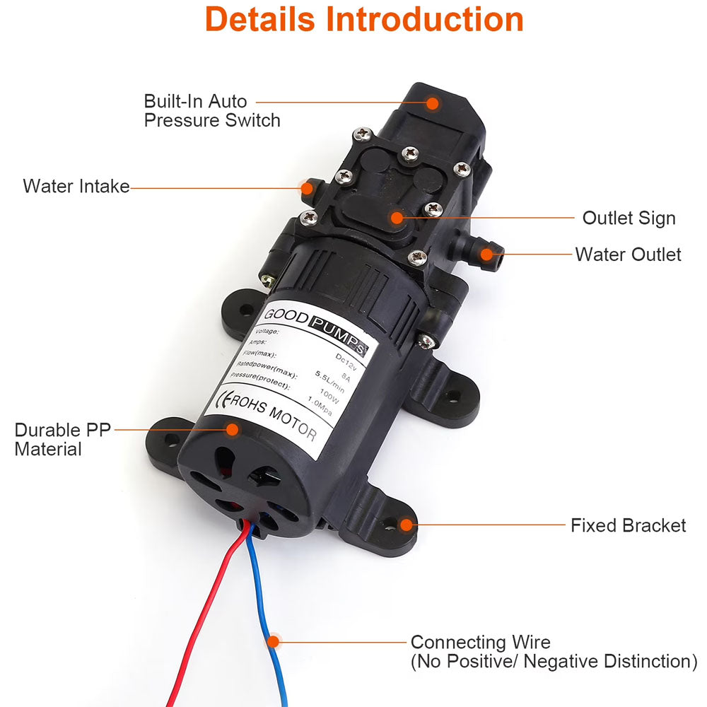12V Water Pump 123 PSI High Pressure Caravan