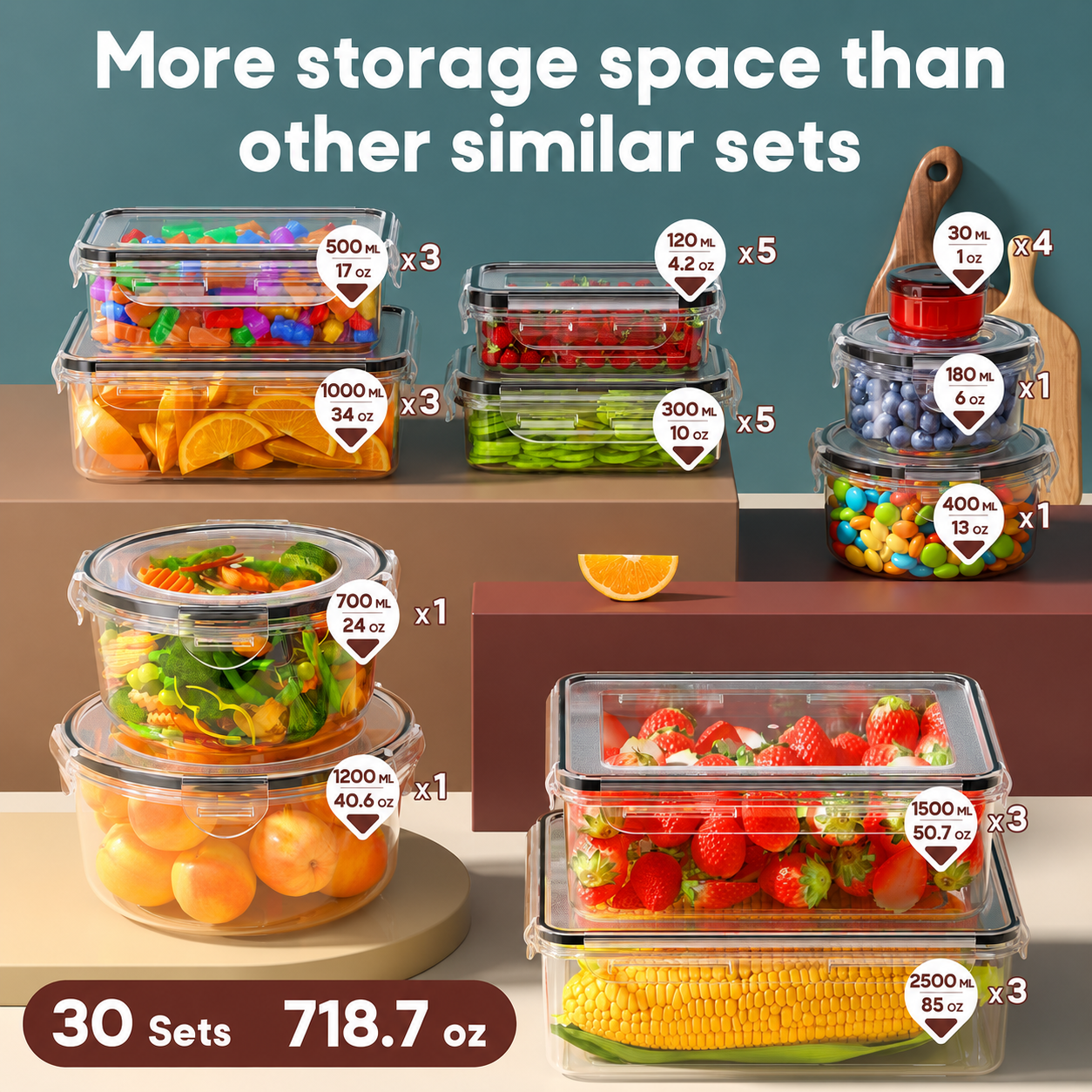 60 PCS Food Storage Containers with Lids, BPA-Free Plastic Food Containers for Kitchen Storage, Leak Proof, Reusable Meal Prep Containers