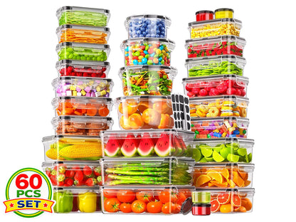 60 PCS Food Storage Containers with Lids, BPA-Free Plastic Food Containers for Kitchen Storage, Leak Proof, Reusable Meal Prep Containers