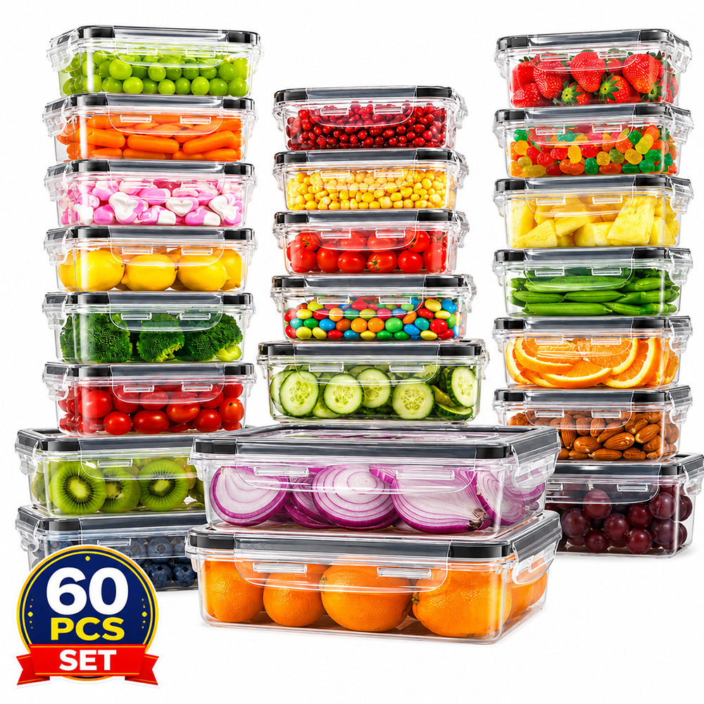60 PCS Food Storage Containers with Lids, BPA-Free Plastic Food Containers for Kitchen Storage, Leak Proof, Reusable Meal Prep Containers