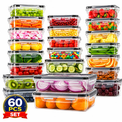 60 PCS Food Storage Containers with Lids, BPA-Free Plastic Food Containers for Kitchen Storage, Leak Proof, Reusable Meal Prep Containers