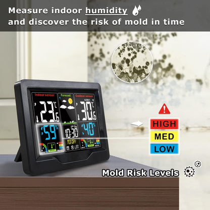 Weather Station Wireless Thermometer Digital Thermometer with Remote Sensor-Black