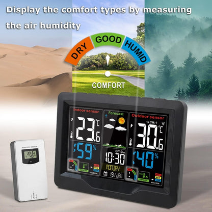 Weather Station Wireless Thermometer Digital Thermometer with Remote Sensor-Black