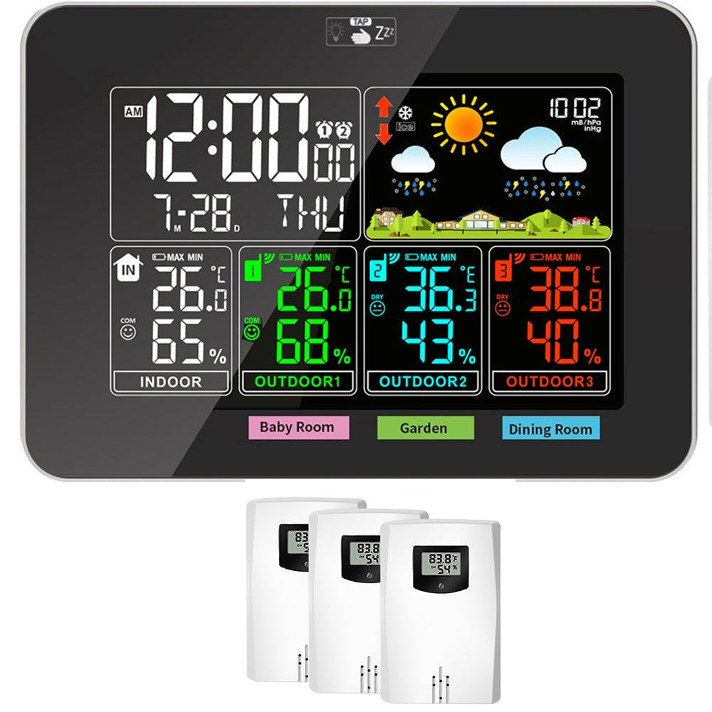Weather Station Wireless Thermometer Digital Thermometer with Remote Sensor-Black