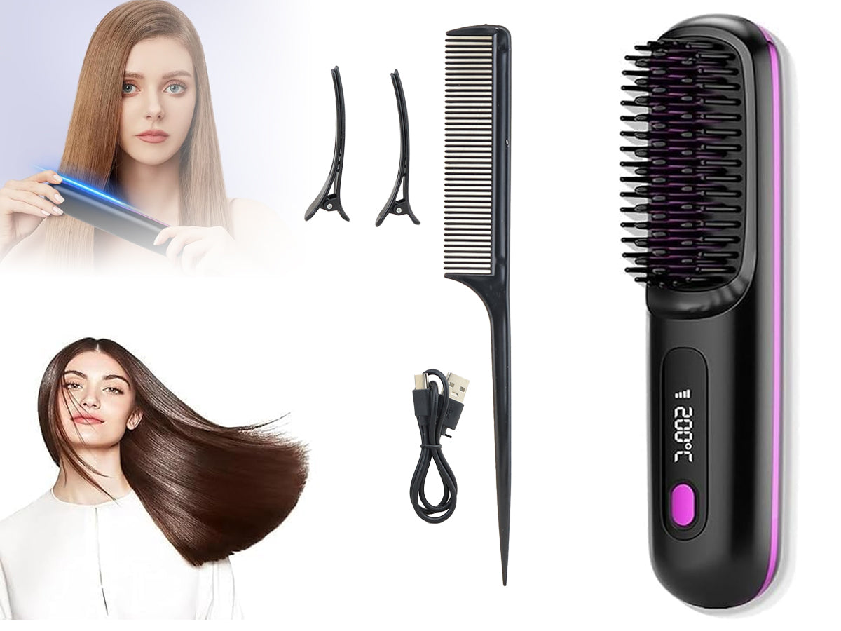 Cordless LCD Hair Straightening Brush