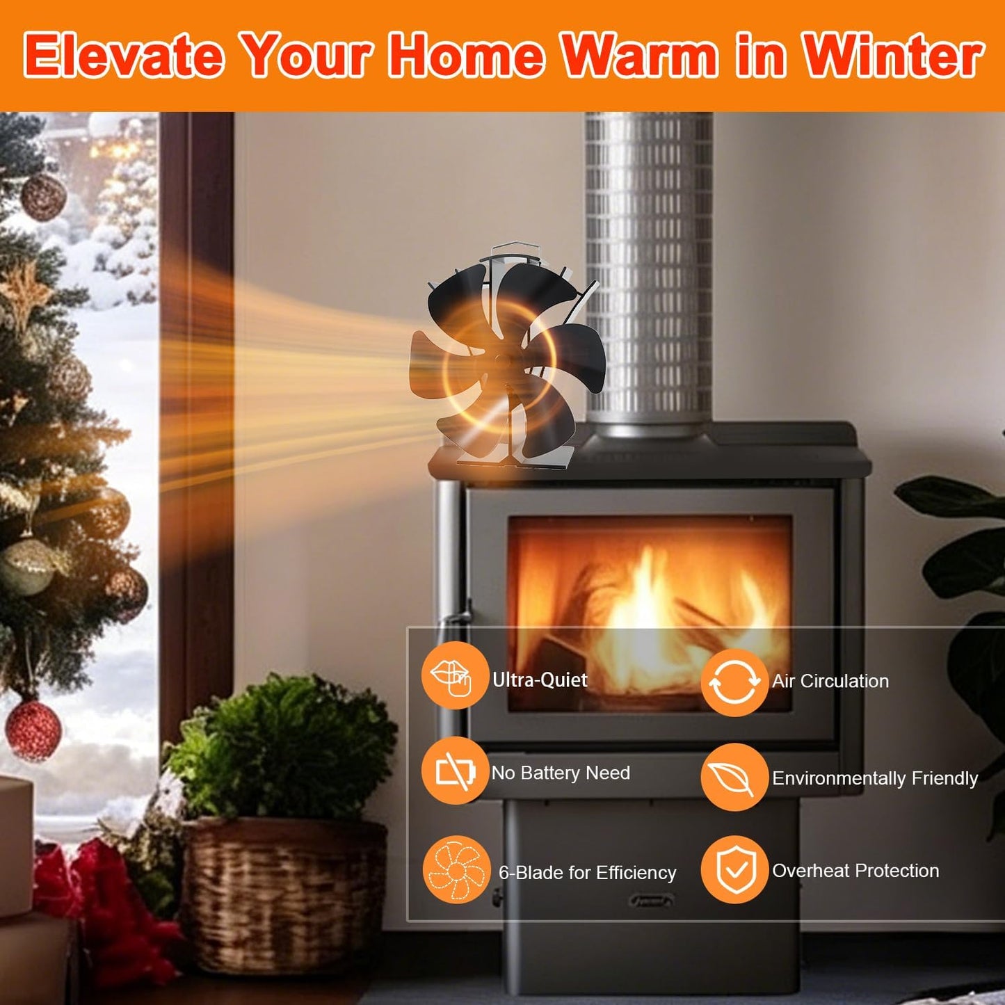 Heat Powered Stove Fireplace Fan