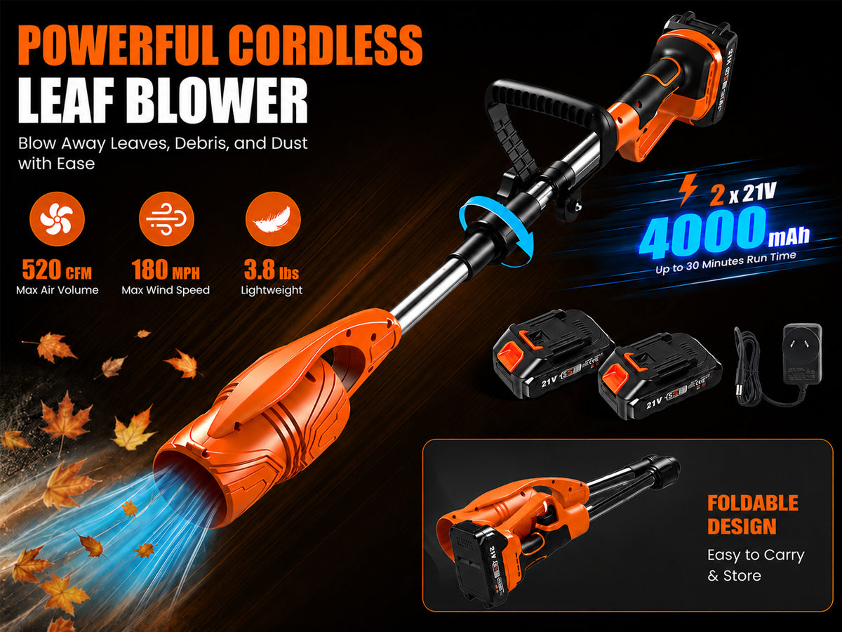 21V Cordless Leaf Blower with 2 Batteries & Charger