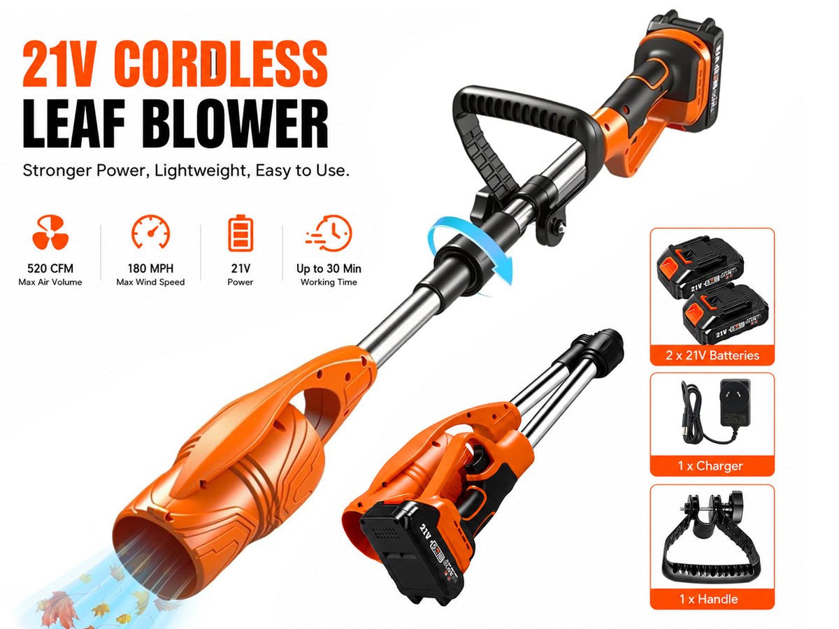 21V Cordless Leaf Blower with 2 Batteries & Charger