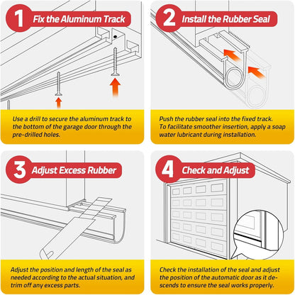 5M Garage Door Bottom Seal with Pre-drilled Aluminum Track Retainer Base Kit