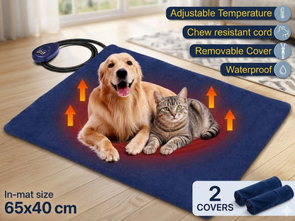 Electric Pet Heat Pad Heating Mat Heated Blanket Dog Cat Bed Thermal Protection Timer with 2 Cloth Covers