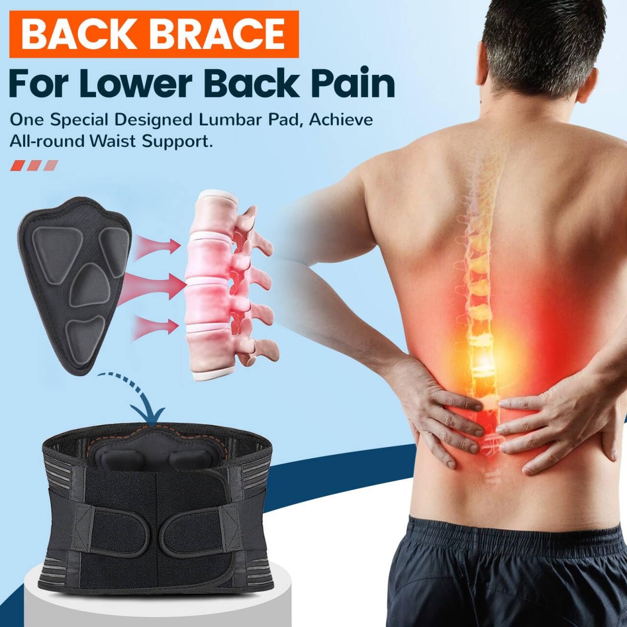 Lower Back Brace Waist Support Belt Lumbar Support Belt for Men Women
