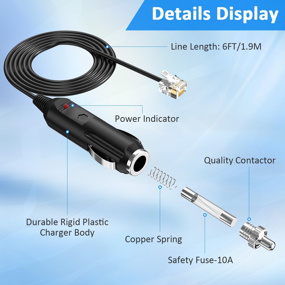 2M RJ11 Power Cable Cord for Uniden Escort Beltronics Valentine V1 Radar