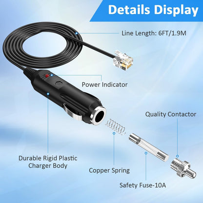 2M RJ11 Power Cable Cord for Uniden Escort Beltronics Valentine V1 Radar