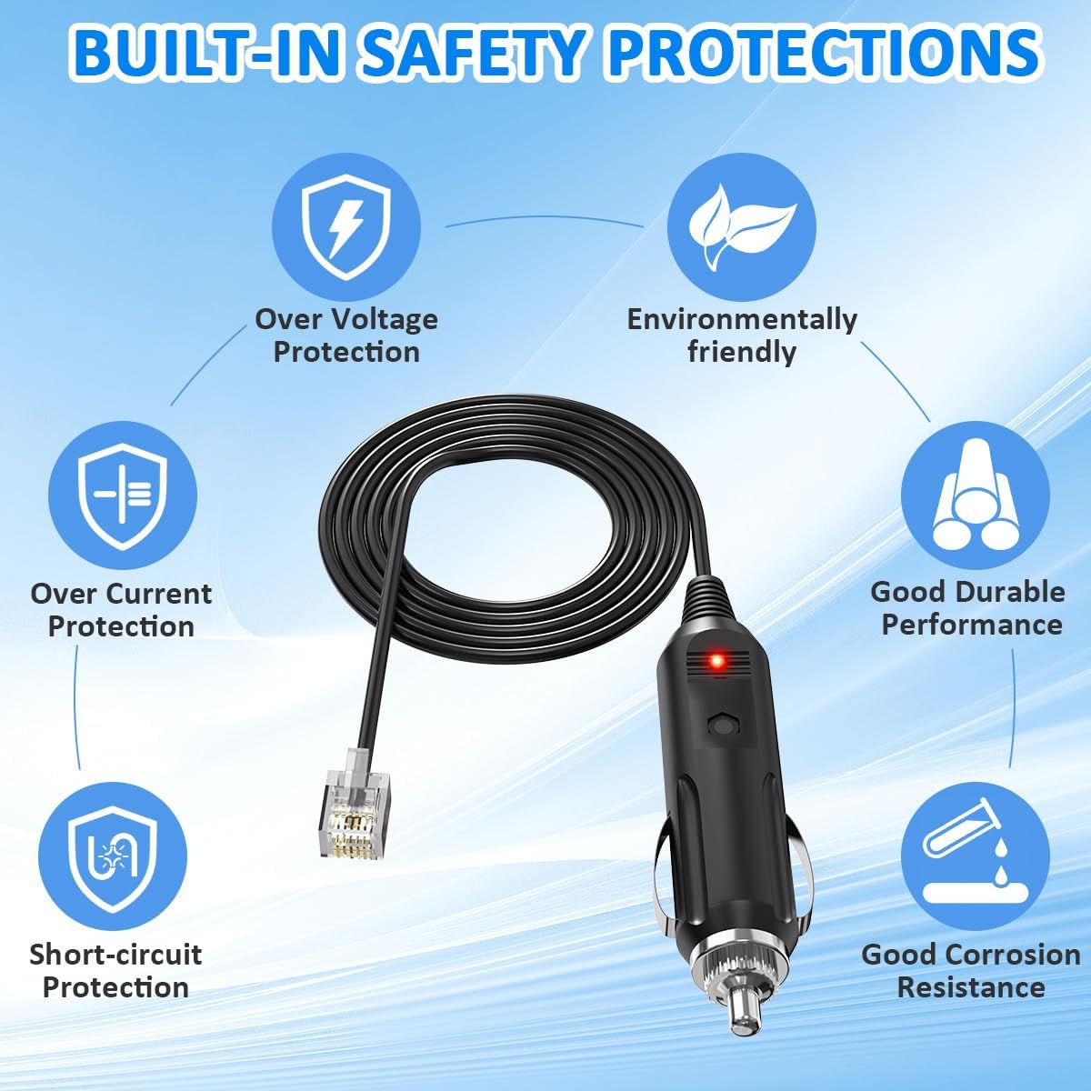2M RJ11 Power Cable Cord for Uniden Escort Beltronics Valentine V1 Radar