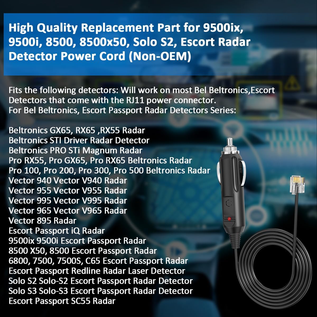 2M RJ11 Power Cable Cord for Uniden Escort Beltronics Valentine V1 Radar