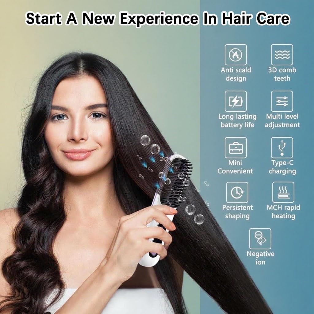 Cordless LCD Hair Straightening Brush