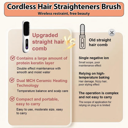 Cordless LCD Hair Straightening Brush