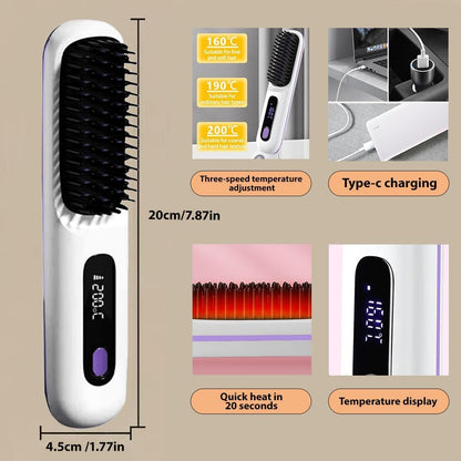 Cordless LCD Hair Straightening Brush