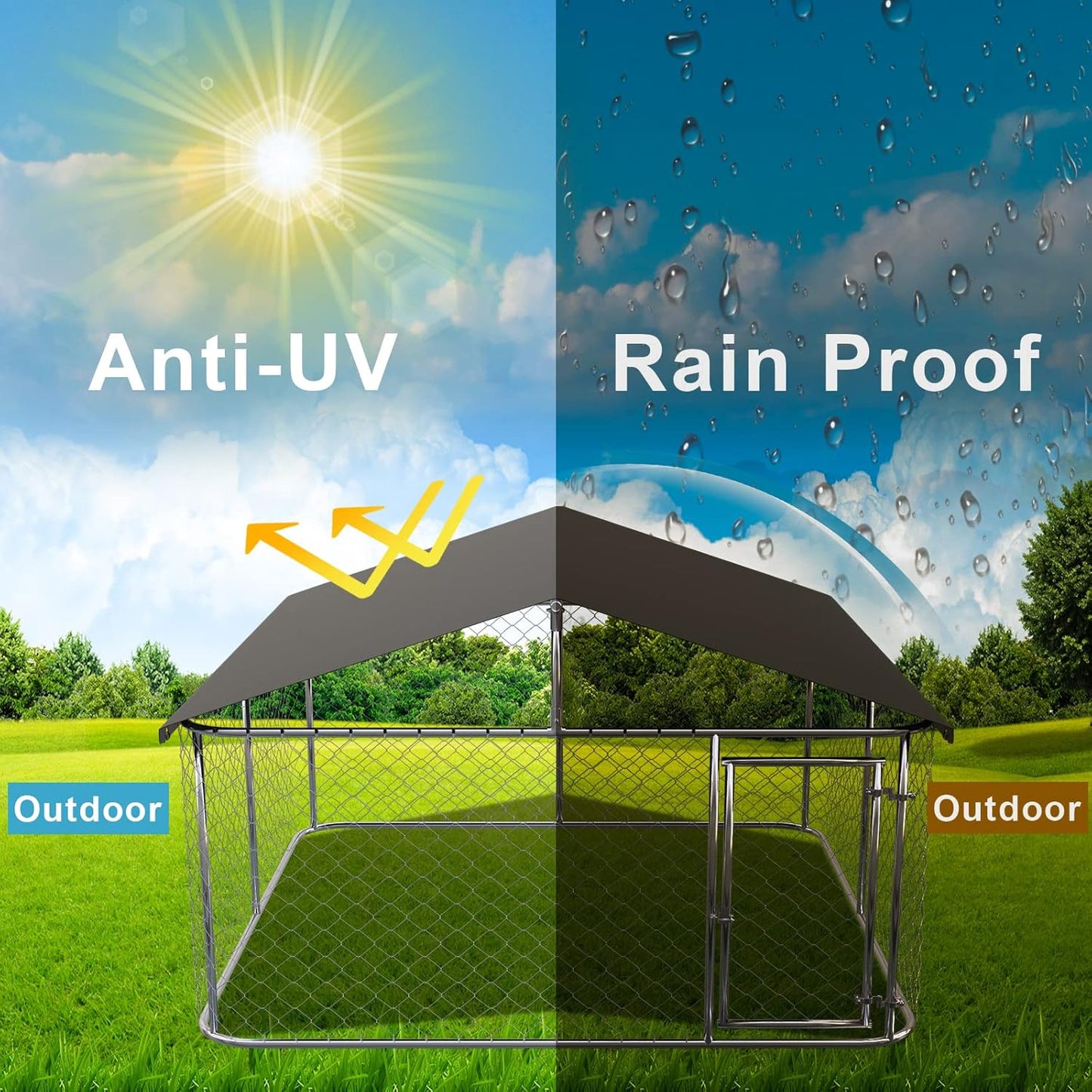 Outdoor Dog Run with Shade Sail 3 x 3 x 1.8m