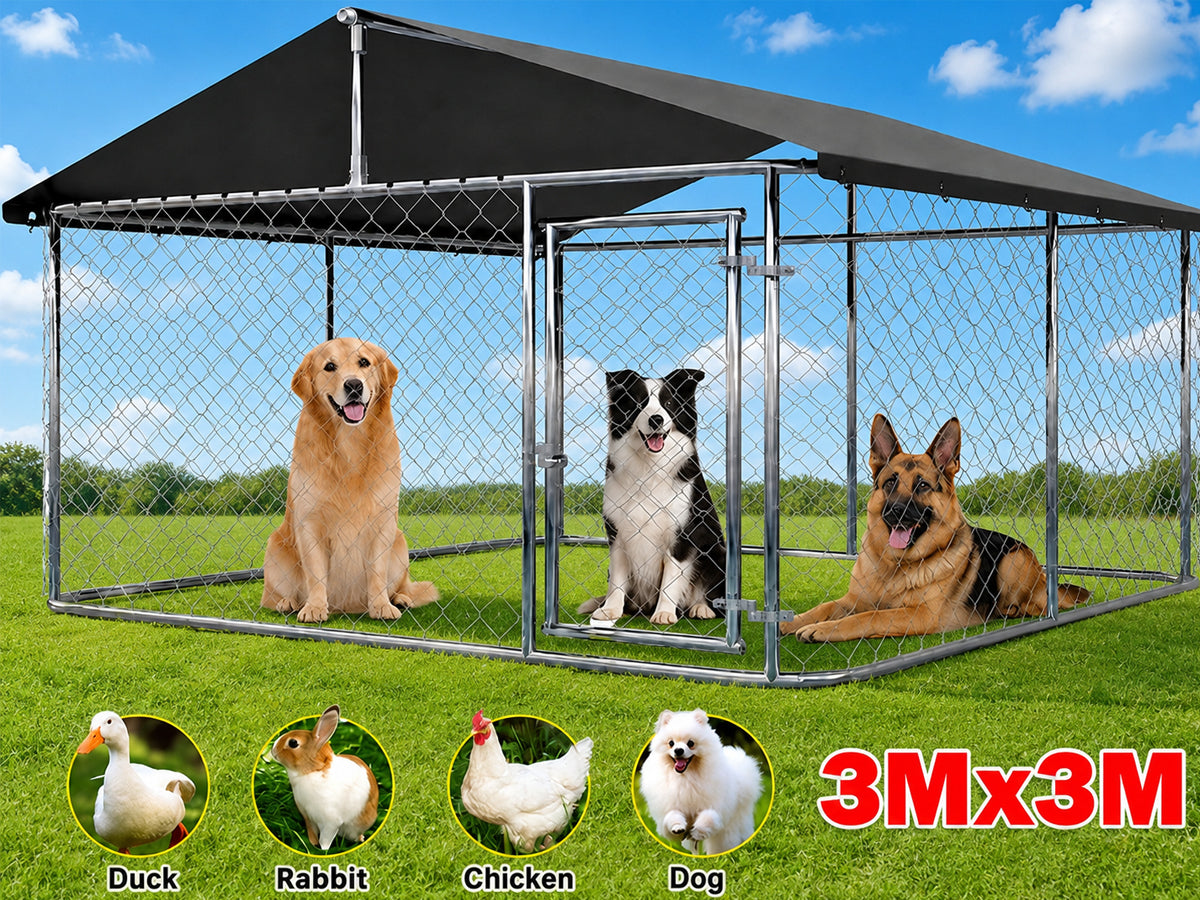 Outdoor Dog Run with Shade Sail 3 x 3 x 1.8m
