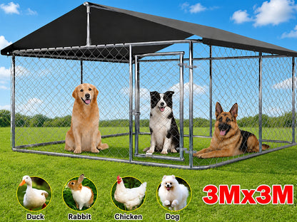Outdoor Dog Run with Shade Sail 3 x 3 x 1.8m