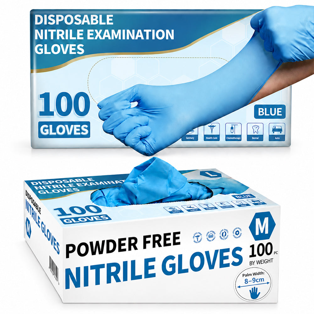 100x Disposable Nitrile Gloves Blue- Medium