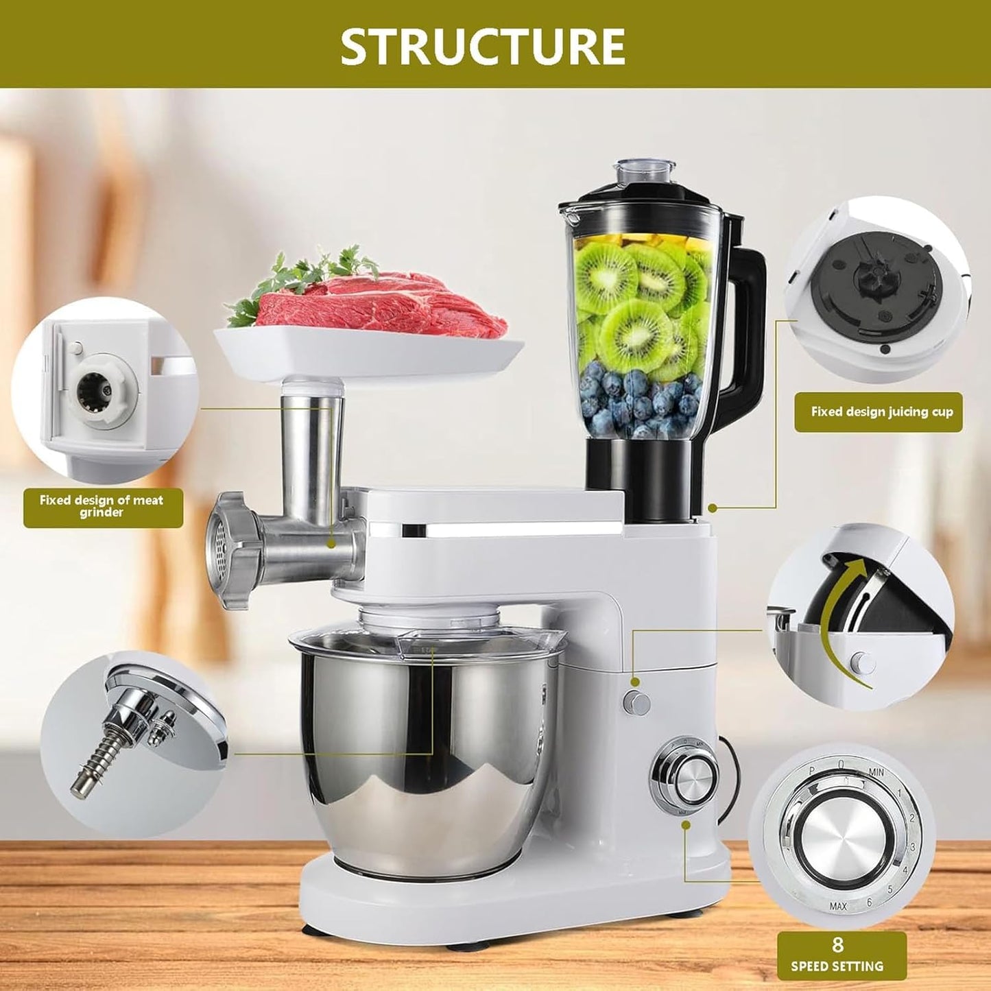 6L Stand Mixer with Blender & Grinder
