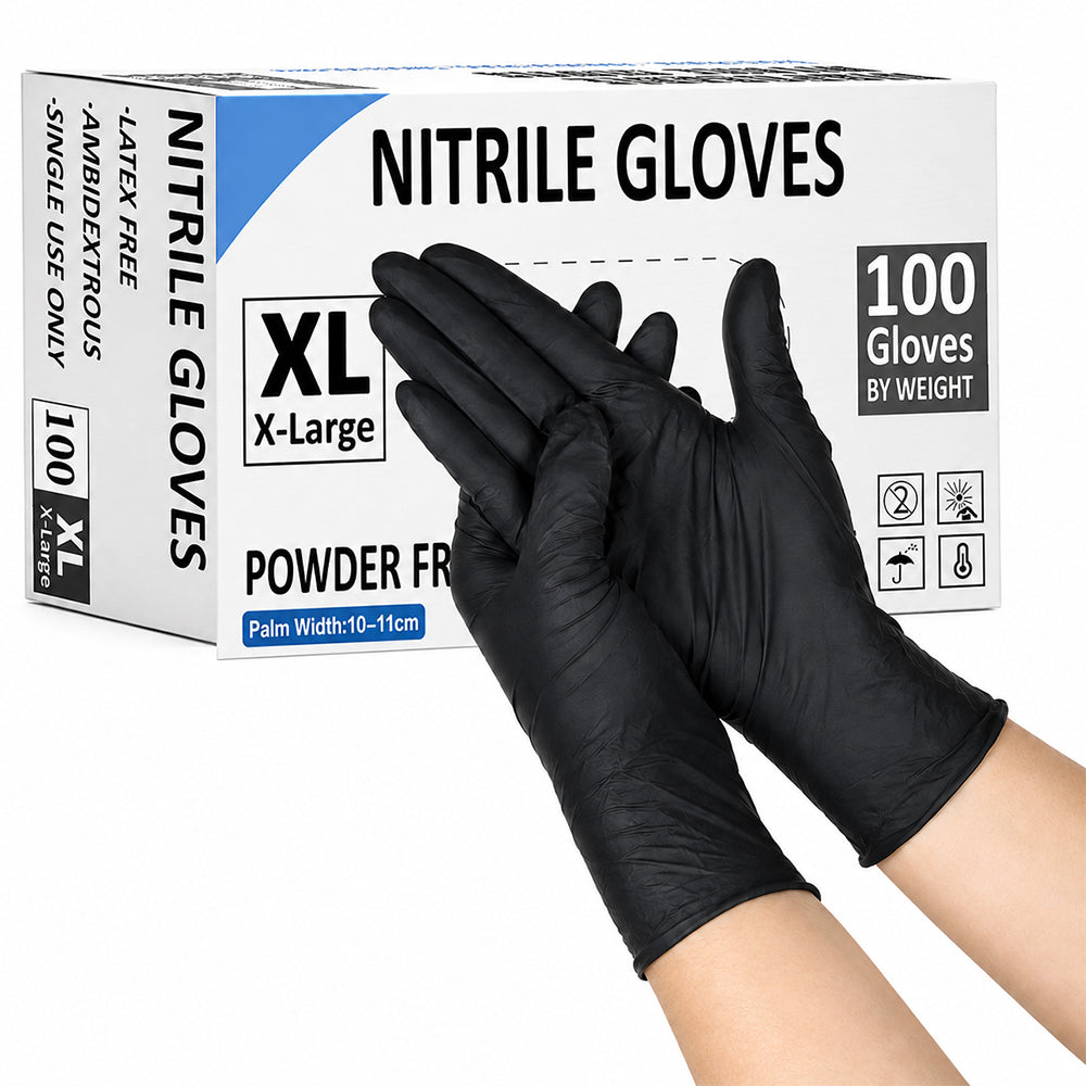 100x Disposable Nitrile Gloves Black - XL