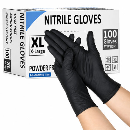 100x Disposable Nitrile Gloves Black - XL